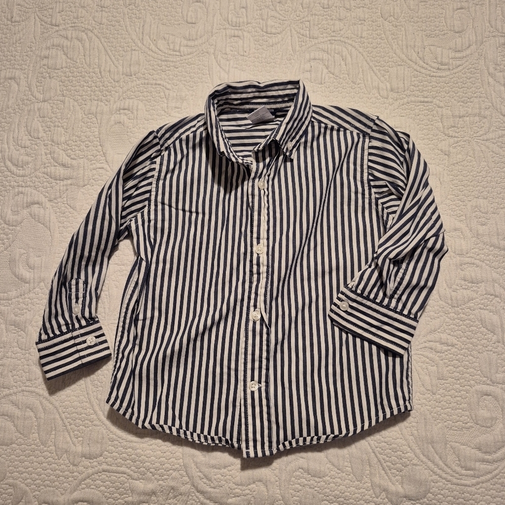 Gymboree boys size 2T blue & white vertical stripe long sleeve button down shirt